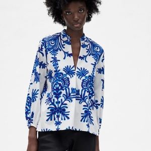 Blue and White Printed Blouse